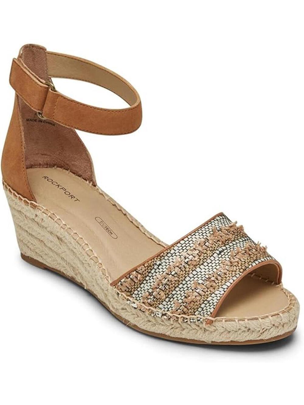 New  Rockport Womens March 2 Piece Ankle Leather Open Toe Wedge Sandals 8.5